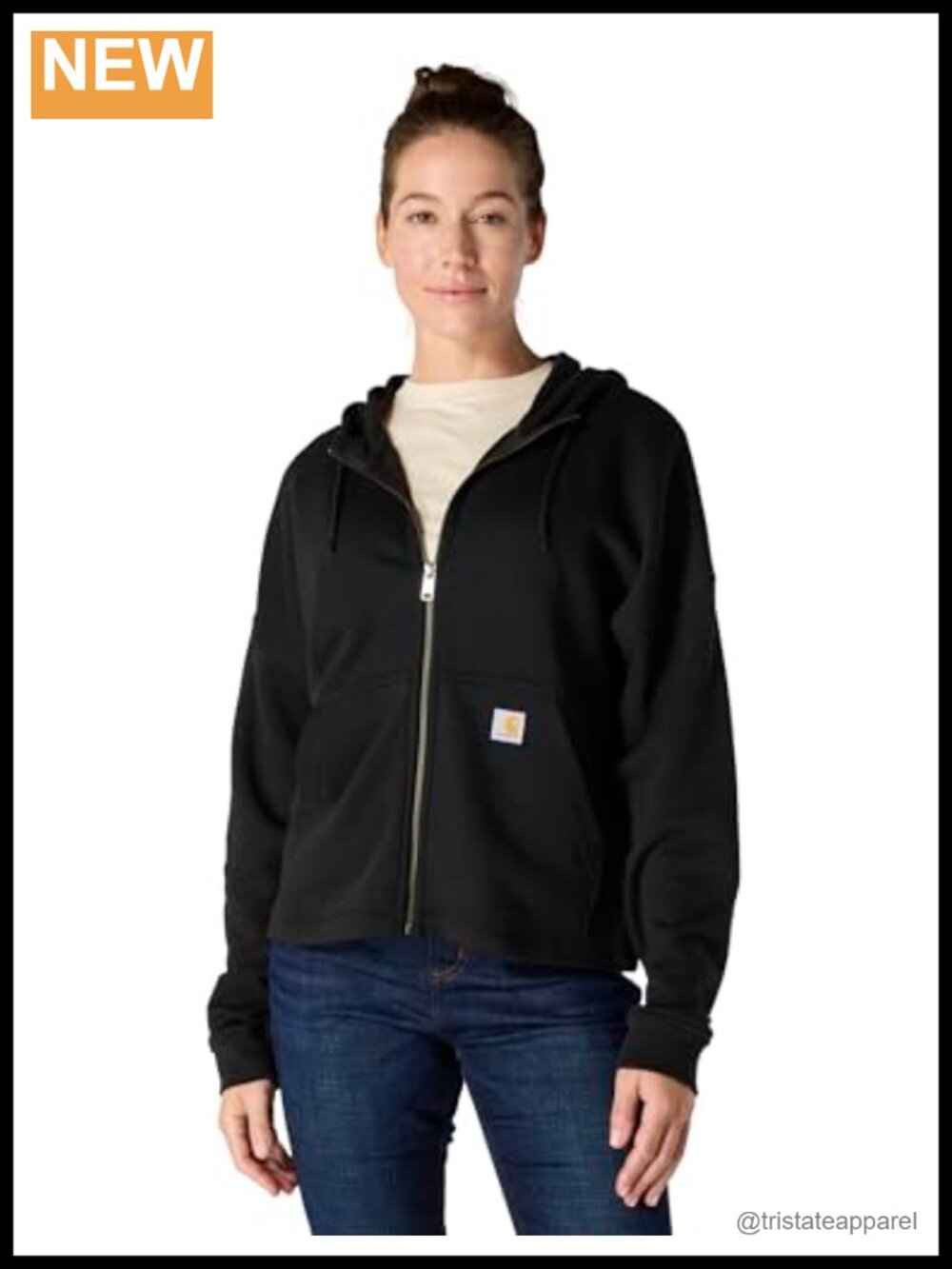 Tencel Fiber Full-Zip Hooded Sweatshirt Loose Fit Rib-Knit Cuffs Drop Shoulder